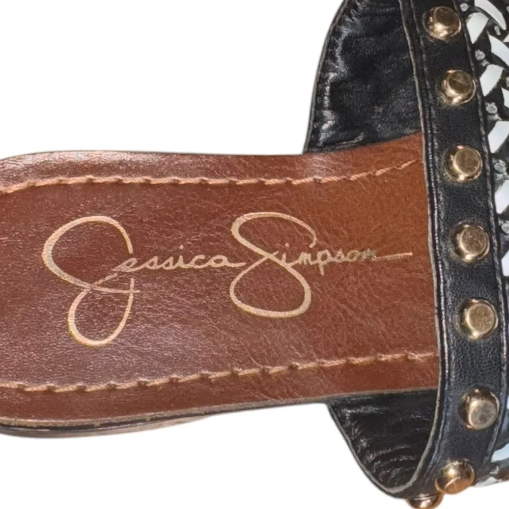 Jessica Simpson Studded Beaded Sandals Womens 6.5 Black Boho Summer Flats - Picture 4 of 6